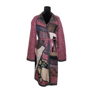 Vintage Koos Van Den Akker Womens Kimono Quilted Knit Patchwork Long Coat Size M